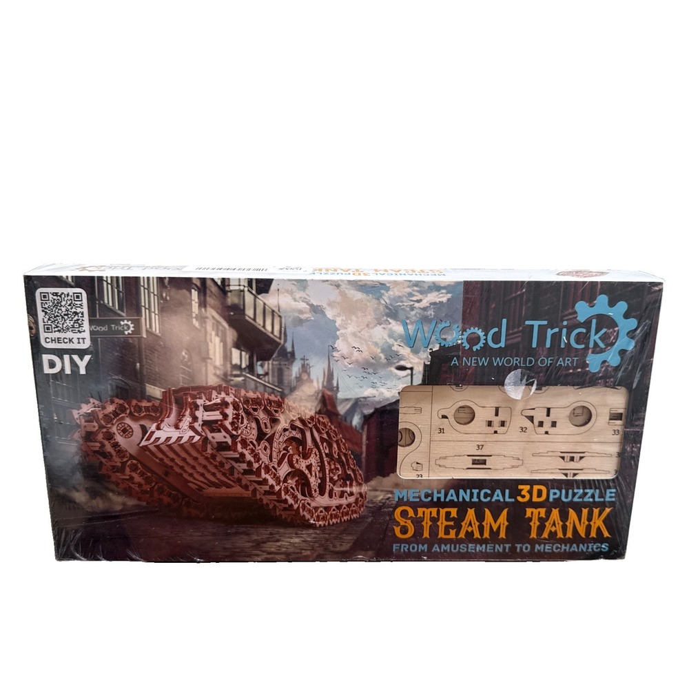 Wood Trick Steam Tank Mechanical 3D Wooden Puzzle Model Kit Brand New Sealed